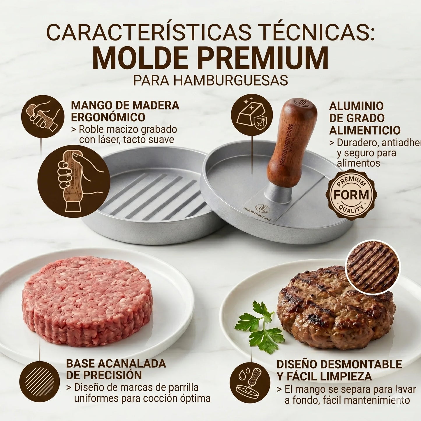 Molde Premium para Carne de Hamburguesa👩🍳🥩 Diámetro 11.5cm