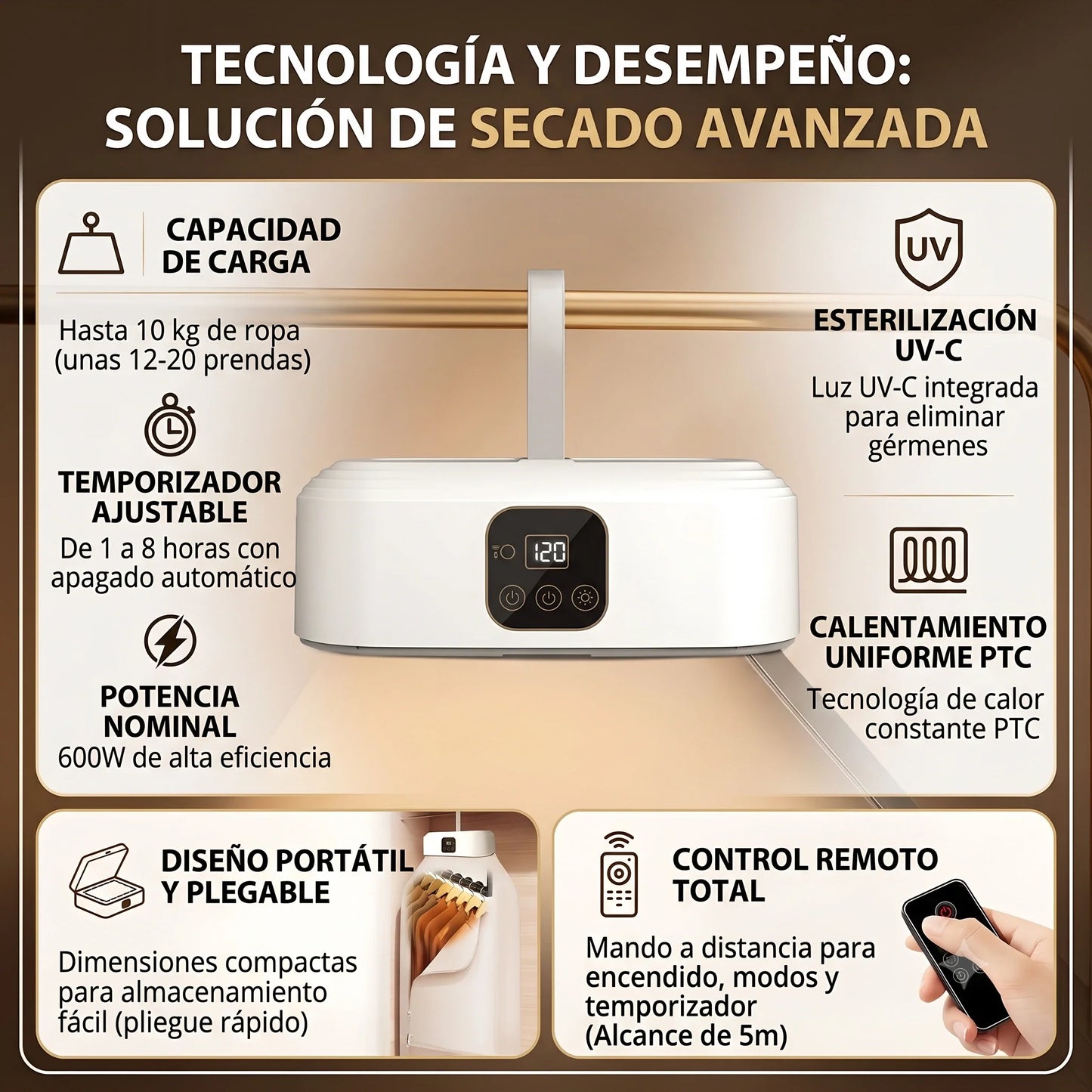 Secador de Ropa Portátil con Luz Uv Elimina Olores🔥🔥