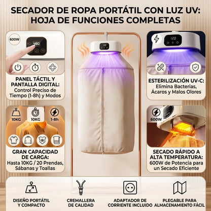 Secador de Ropa Portátil con Luz Uv Elimina Olores🔥🔥