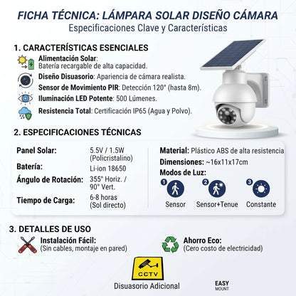 Lampara con Panel Solar Diseño de Cámara de Vigilancia📹☀️☀️
