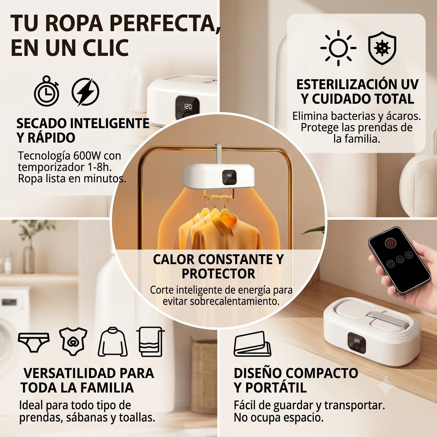 Secador de Ropa Portátil con Luz Uv Elimina Olores🔥🔥