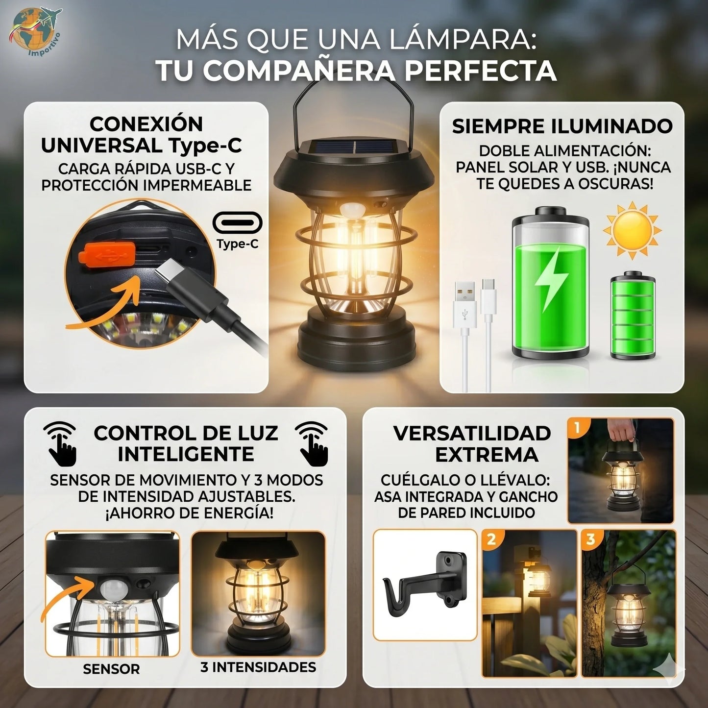 💡 ¡NO MAS OSCURIDAD! Lámpara con Panel Solar Inteligente☀️