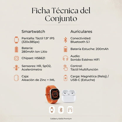 Reloj Ultra Táctil Inteligente + Auriculares⌚🎧