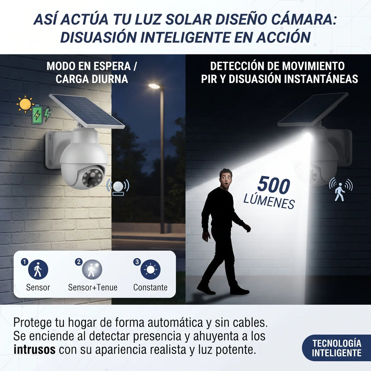 Lampara con Panel Solar Diseño de Cámara de Vigilancia📹☀️☀️