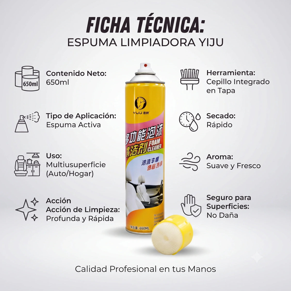 Spray Espuma Multiuso 650ml-libre de tóxicos🍃♻️ + Cepillo